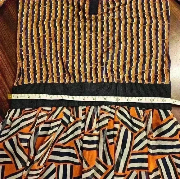 Diane Von Furstenberg Silk Knit Long Sleeve Navy Orange Cream Midi Dress Sz 4 - Picture 12 of 15